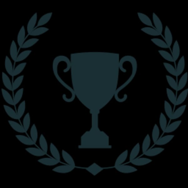Stylized trophy cup surrounded by a laurel wreath, symbolizing an award or achievement.