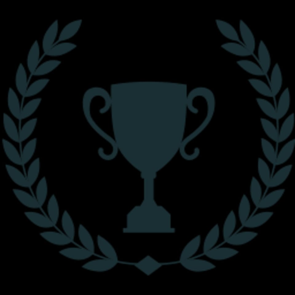 Stylized trophy cup surrounded by a laurel wreath, symbolizing an award or achievement.