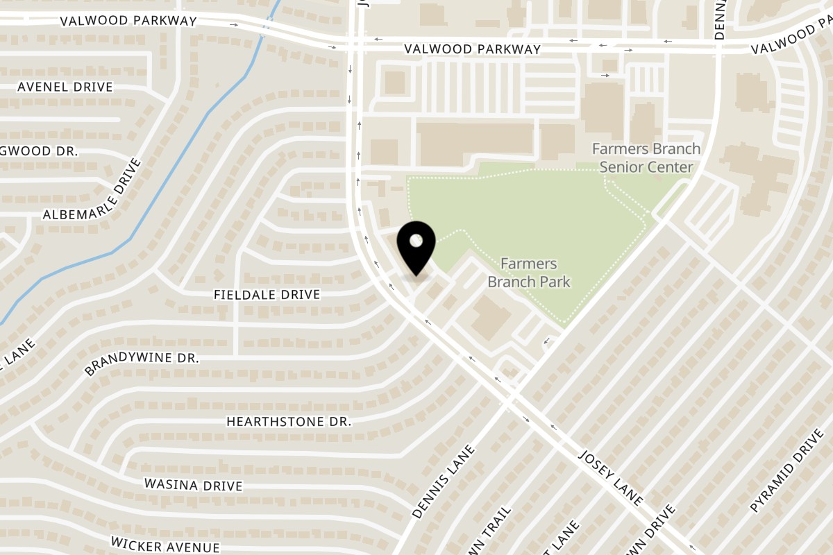 Map showing the location of Spicy Zest - Restaurant & Bar on 13920 Josey Ln suite 100 in Farmers Branch